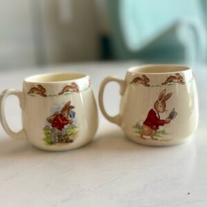 Vintage Royal Dolton English Nursery Ware Bunnykins Cream Bunny Themed Mugs